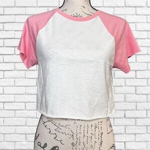 Aerie White and Pink Crop Top